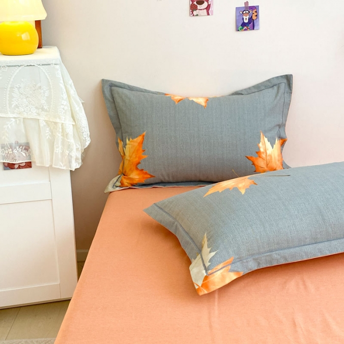 91家纺网 家纺一手货源 找家纺 金爱家 2023新款全棉生态磨毛小清新四件套 枫情