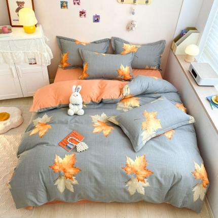 金爱家 2023新款全棉生态磨毛小清新四件套 枫情