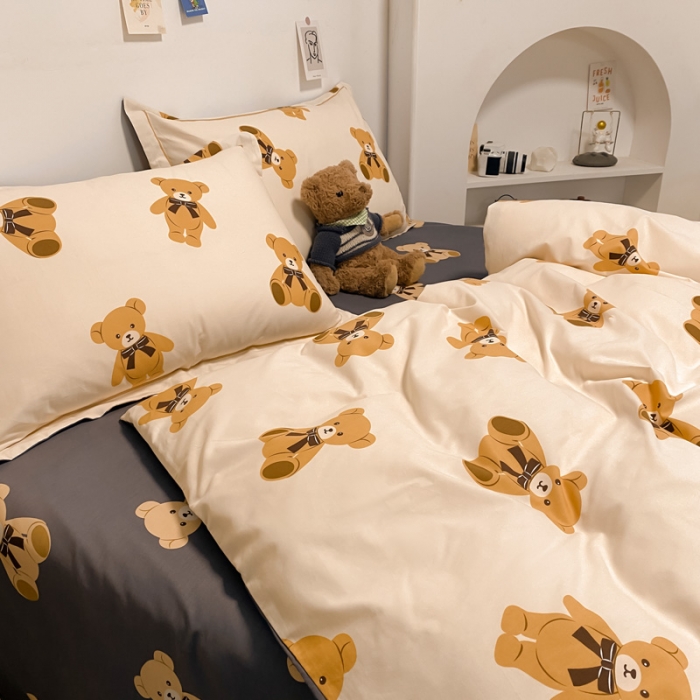 91家纺网 家纺一手货源 找家纺 金爱家 2023新款全棉生态磨毛小清新四件套 米妮熊-米