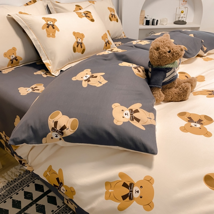 91家纺网 家纺一手货源 找家纺 金爱家 2023新款全棉生态磨毛小清新四件套 米妮熊-米