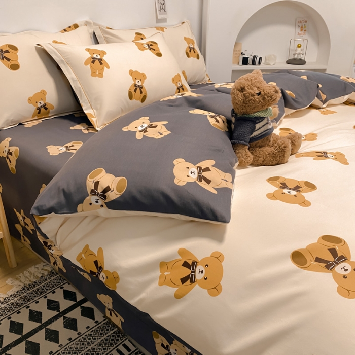 91家纺网 家纺一手货源 找家纺 金爱家 2023新款全棉生态磨毛小清新四件套 米妮熊-米