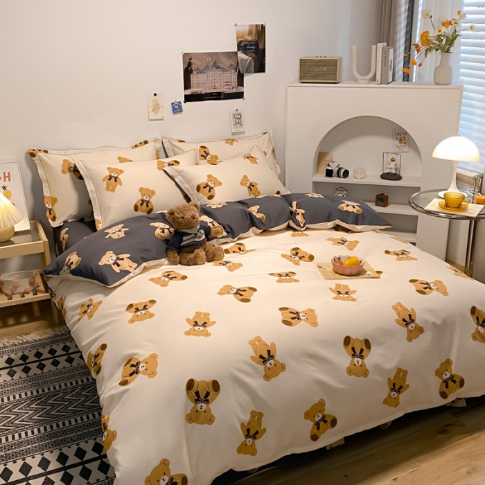 91家纺网 家纺一手货源 找家纺 金爱家 2023新款全棉生态磨毛小清新四件套 米妮熊-米