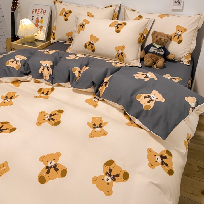 91家纺网 家纺一手货源 找家纺 金爱家 2023新款全棉生态磨毛小清新四件套 米妮熊-米