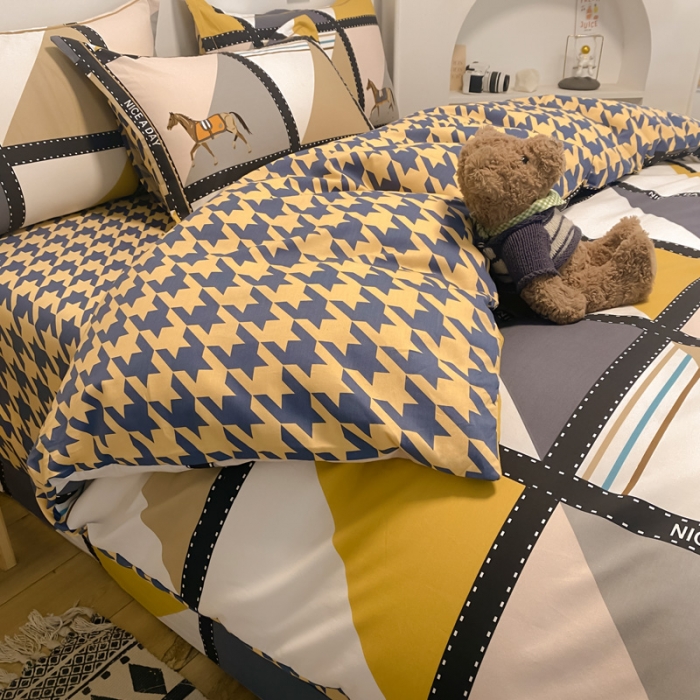 91家纺网 家纺一手货源 找家纺 金爱家 2023新款全棉生态磨毛小清新四件套 莫吉托-蓝