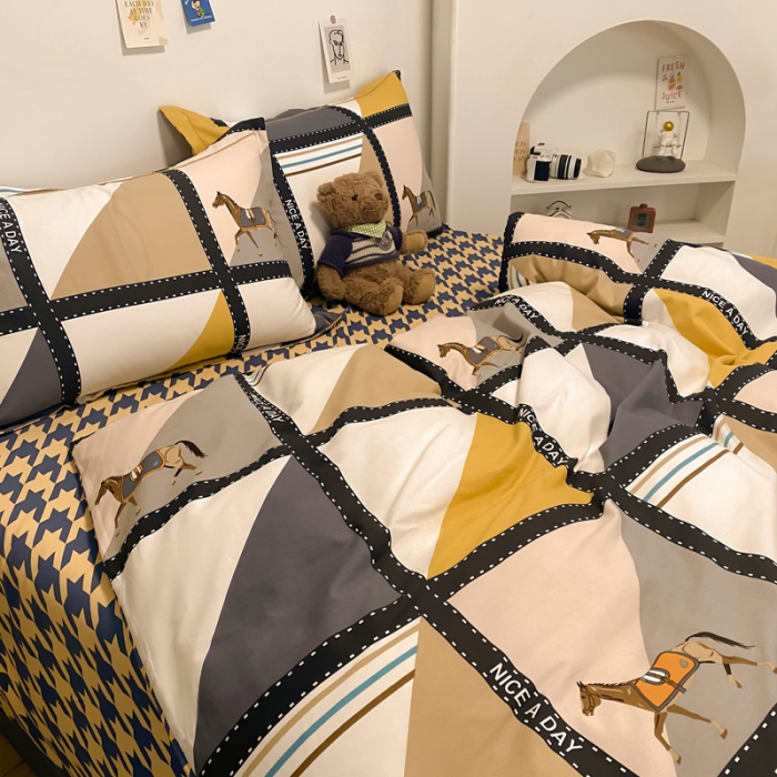 91家纺网 家纺一手货源 找家纺 金爱家 2023新款全棉生态磨毛小清新四件套 莫吉托-蓝