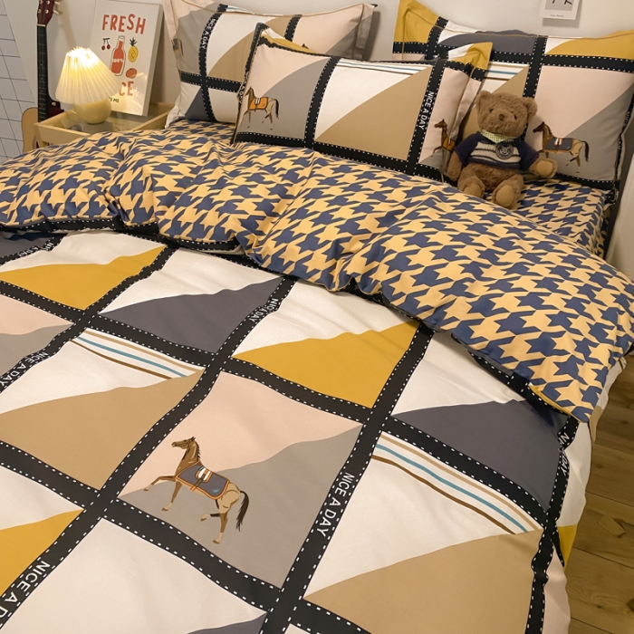 91家纺网 家纺一手货源 找家纺 金爱家 2023新款全棉生态磨毛小清新四件套 莫吉托-蓝