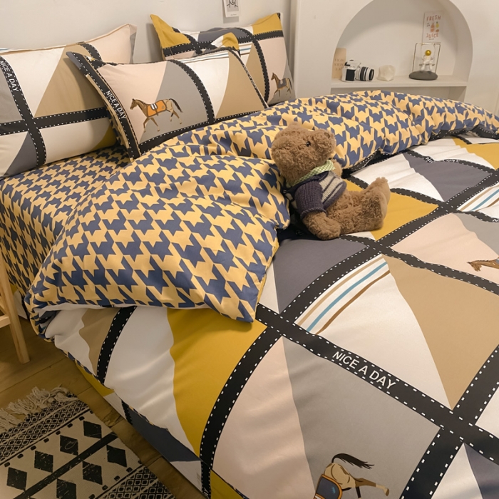 91家纺网 家纺一手货源 找家纺 金爱家 2023新款全棉生态磨毛小清新四件套 莫吉托-蓝