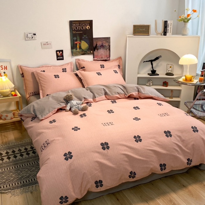 91家纺网 家纺一手货源 找家纺 金爱家 2023新款全棉生态磨毛小清新四件套 情人草-粉