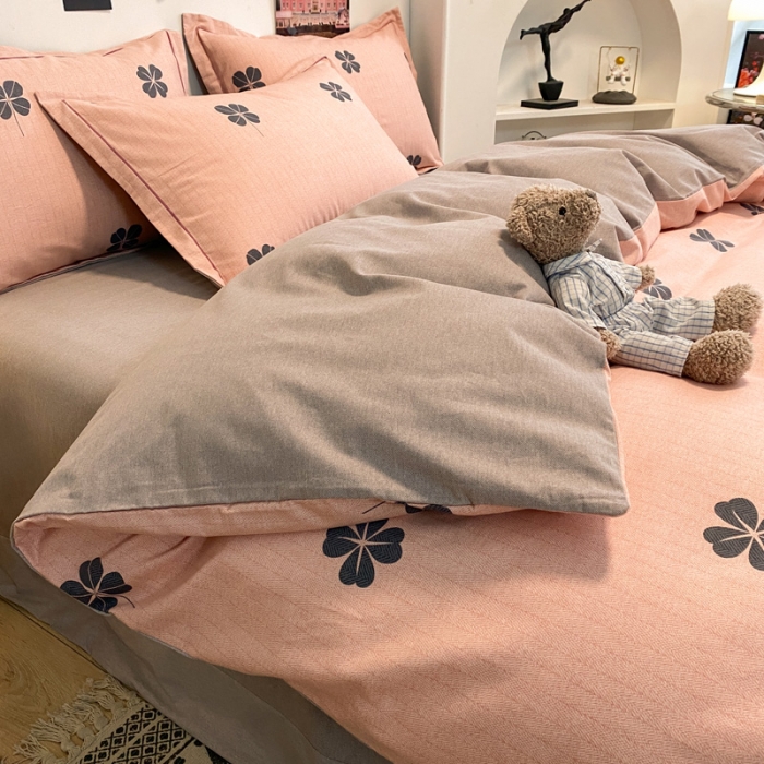 91家纺网 家纺一手货源 找家纺 金爱家 2023新款全棉生态磨毛小清新四件套 情人草-粉