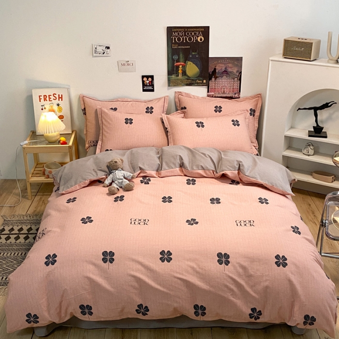 91家纺网 家纺一手货源 找家纺 金爱家 2023新款全棉生态磨毛小清新四件套 情人草-粉