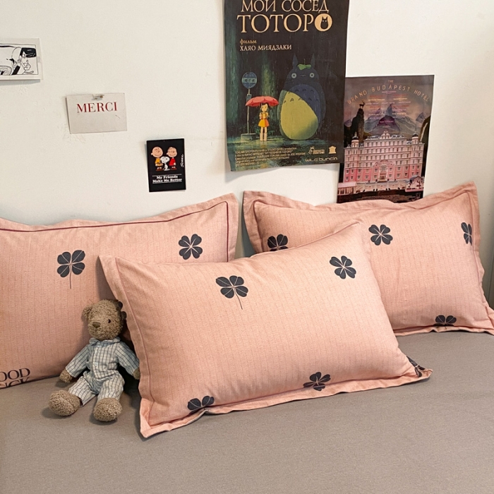 91家纺网 家纺一手货源 找家纺 金爱家 2023新款全棉生态磨毛小清新四件套 情人草-粉