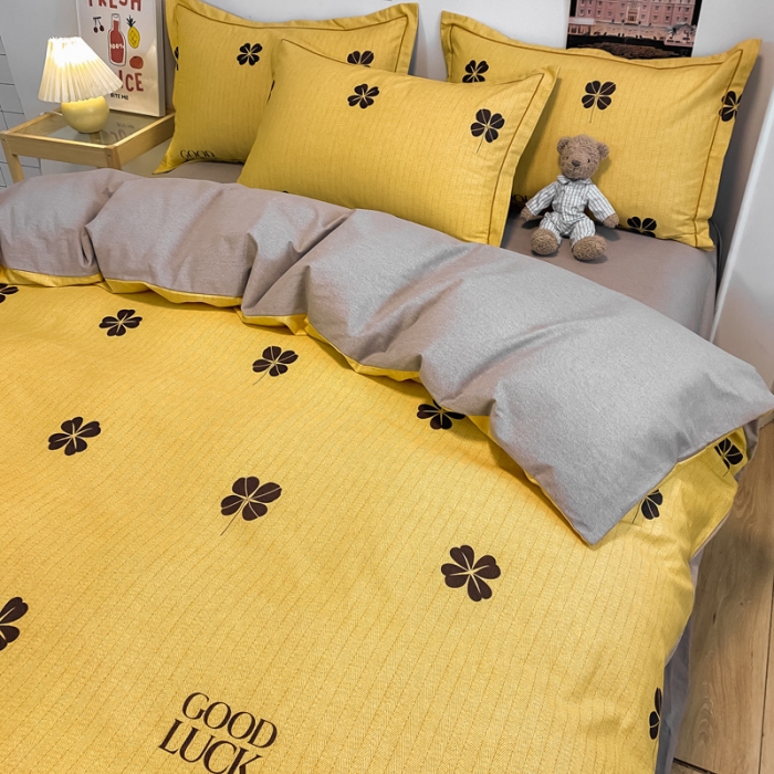 91家纺网 家纺一手货源 找家纺 金爱家 2023新款全棉生态磨毛小清新四件套 情人草-黄