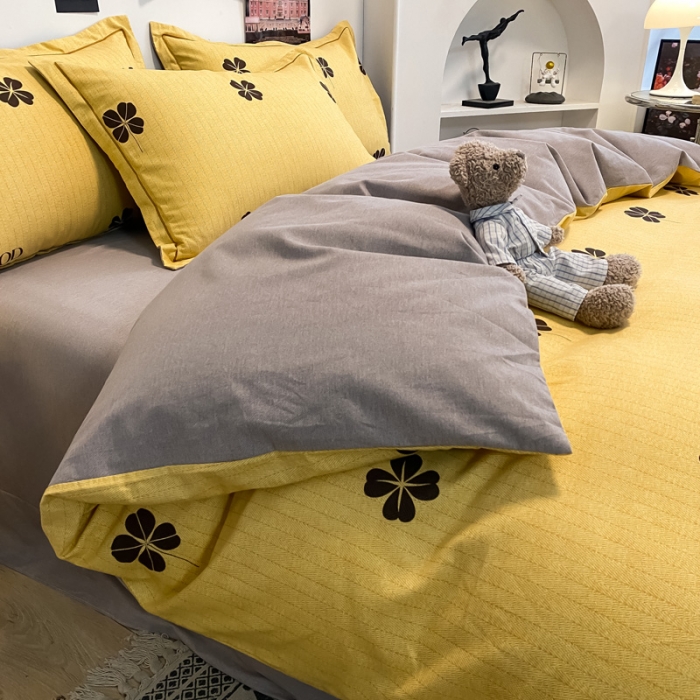 91家纺网 家纺一手货源 找家纺 金爱家 2023新款全棉生态磨毛小清新四件套 情人草-黄