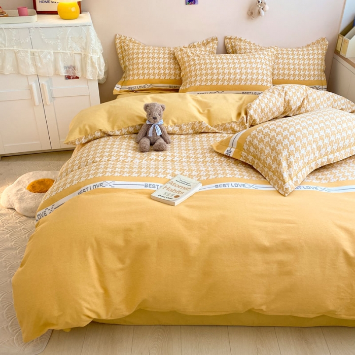 91家纺网 家纺一手货源 找家纺 金爱家 2023新款全棉生态磨毛小清新四件套 依恋-黄