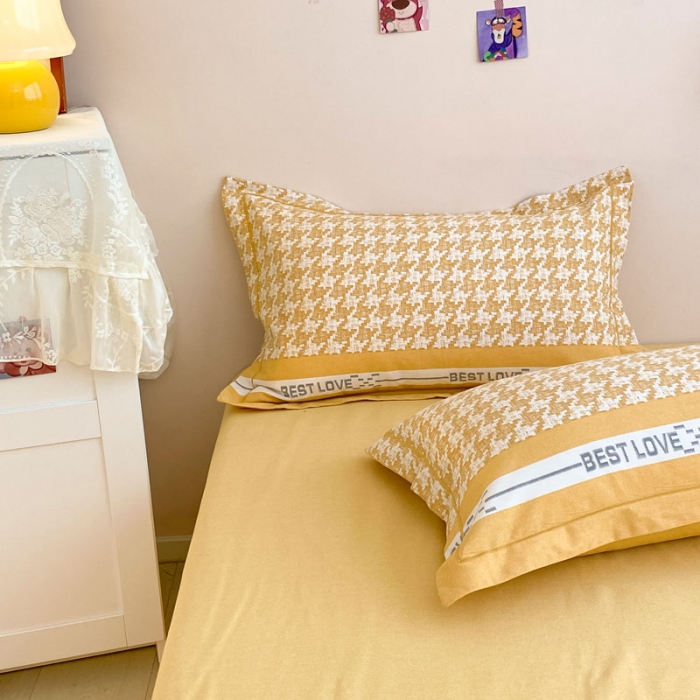 91家纺网 家纺一手货源 找家纺 金爱家 2023新款全棉生态磨毛小清新四件套 依恋-黄