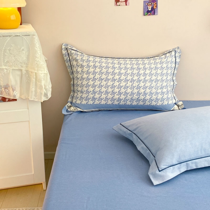 91家纺网 家纺一手货源 找家纺 金爱家 2023新款全棉生态磨毛小清新四件套 依恋-蓝