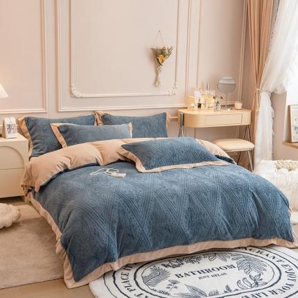 91家纺网 家纺一手货源 找家纺 （总）丝幔新款全消光5D雕花牛奶绒四件套