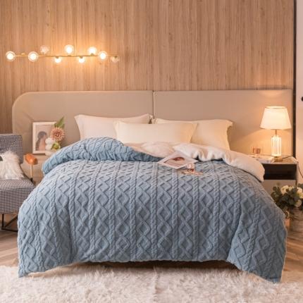 91家纺网 家纺一手货源 找家纺 简爱-2025舒棉绒羊羔绒单被套多功能毯 菱形茉格-暮色蓝