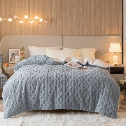 91家纺网 家纺一手货源 找家纺 简爱-2025舒棉绒羊羔绒单被套多功能毯 菱形茉格-雾霾蓝