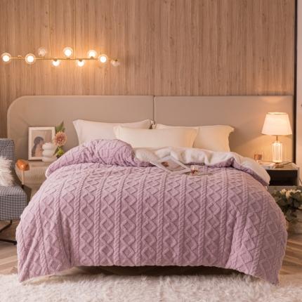 91家纺网 家纺一手货源 找家纺 简爱-2025舒棉绒羊羔绒单被套多功能毯 菱形茉格-香芋紫