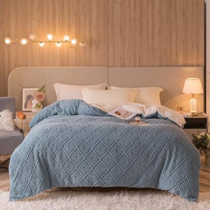 91家纺网 家纺一手货源 找家纺 简爱-2025舒棉绒羊羔绒单被套多功能毯 菱形苏格-暮色蓝