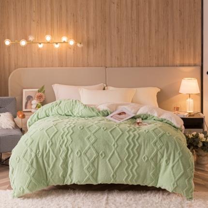 91家纺网 家纺一手货源 找家纺 简爱-2025舒棉绒羊羔绒单被套多功能毯 纹路菱形格-海藻绿