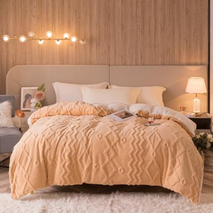 91家纺网 家纺一手货源 找家纺 简爱-2025舒棉绒羊羔绒单被套多功能毯 纹路菱形格-姜黄