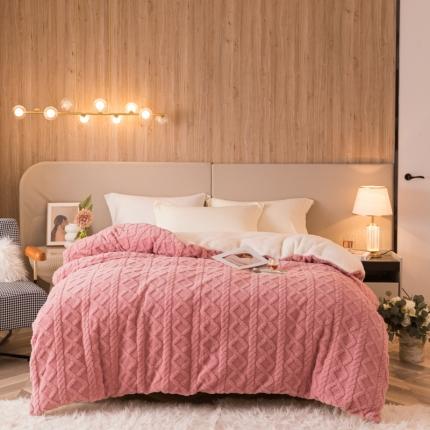 简爱-2025舒棉绒羊羔绒单被套多功能毯 菱形茉格-豆沙