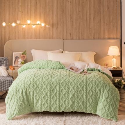 简爱-2025舒棉绒羊羔绒单被套多功能毯 菱形茉格-海藻绿