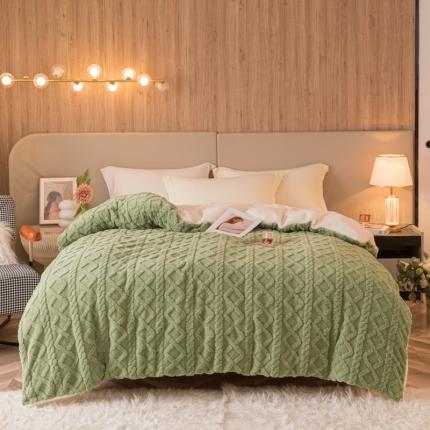 简爱-2025舒棉绒羊羔绒单被套多功能毯 菱形茉格-抹茶绿