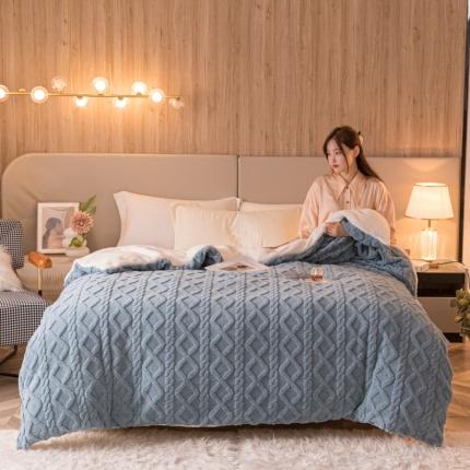 简爱-2025舒棉绒羊羔绒单被套多功能毯 菱形茉格-暮色蓝