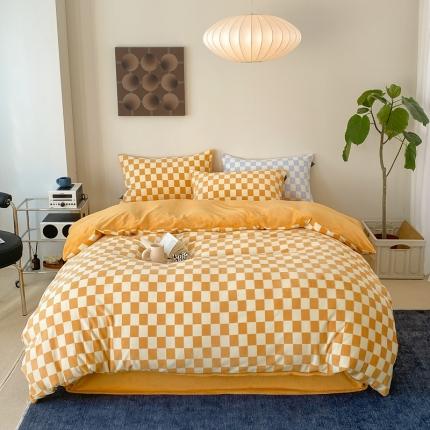 91家纺网 家纺一手货源 找家纺 （总）风向标家纺 2022秋冬立体棋盘格牛奶婴儿绒四件套