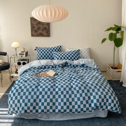 91家纺网 家纺一手货源 找家纺 （总）风向标家纺 2022秋冬立体棋盘格牛奶婴儿绒四件套