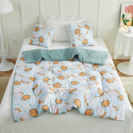 翰轩家居 2022新款全棉印花小清新豆豆绒抱枕被 草莓蓝