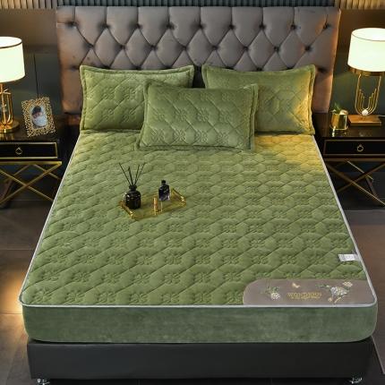 91家纺网 家纺一手货源 找家纺 （总）小牛席业 2022新款牛奶绒夹棉床笠-绣球花开