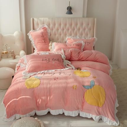 91家纺网 家纺一手货源 找家纺 （总）苹果星家纺2022新款牛奶绒水蜜桃贴布绣系列四件套