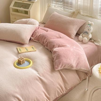 捌月 新款华夫格牛奶绒四件套 华夫格-嘟嘟粉有买家秀提供