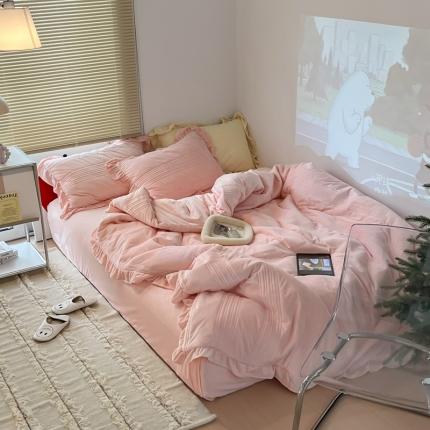 91家纺网 家纺一手货源 找家纺 六巷胡同  2022新款婴儿绒绗缝夹棉四件套 浅橘粉