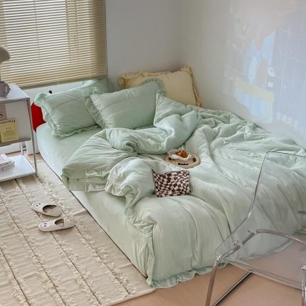 91家纺网 家纺一手货源 找家纺 六巷胡同  2022新款婴儿绒绗缝夹棉四件套 原野绿