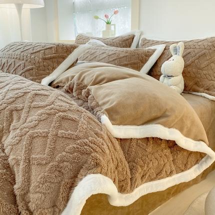 91家纺网 家纺一手货源 找家纺 （总）暮思家居 2022新款塔芙绒工艺款加厚保暖牛奶绒四件套