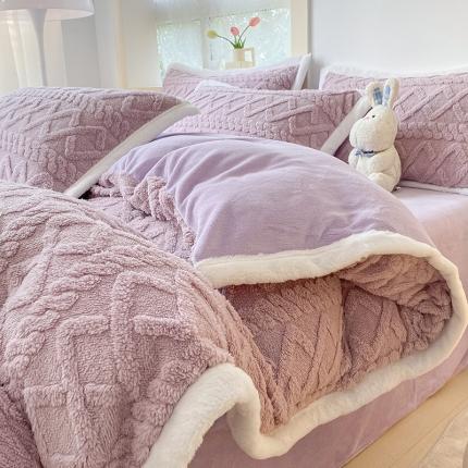 91家纺网 家纺一手货源 找家纺 暮思家居2022新款塔芙绒工艺款加厚保暖牛奶绒四件套-莫奈紫