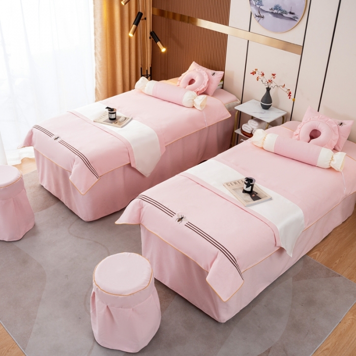 91家纺网 家纺一手货源 找家纺 莉人坊 2023彩棉麻美容床罩-小蜜蜂 小蜜蜂粉红