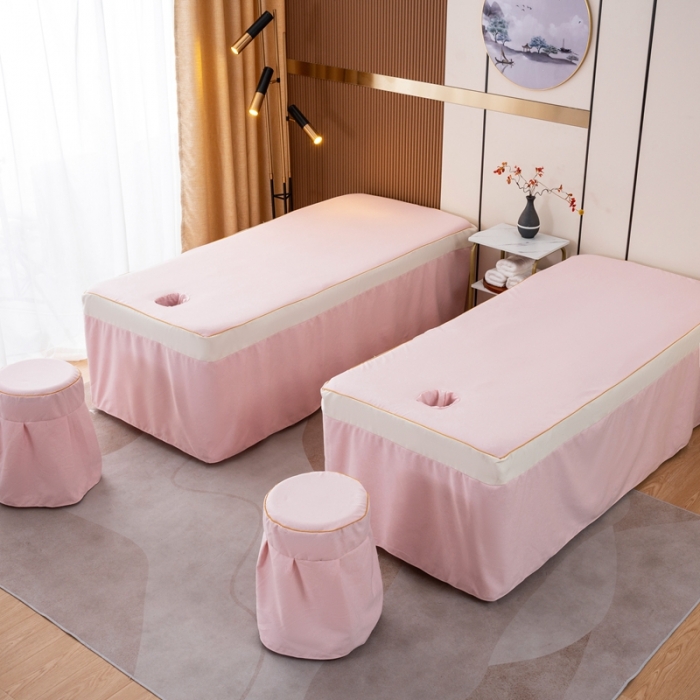 91家纺网 家纺一手货源 找家纺 莉人坊 2023彩棉麻美容床罩-小蜜蜂 小蜜蜂粉红