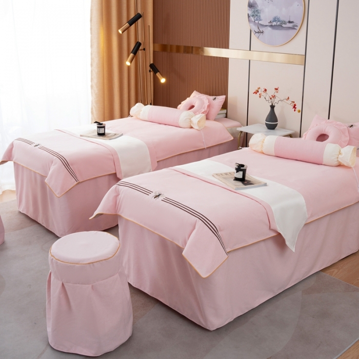 91家纺网 家纺一手货源 找家纺 莉人坊 2023彩棉麻美容床罩-小蜜蜂 小蜜蜂粉红