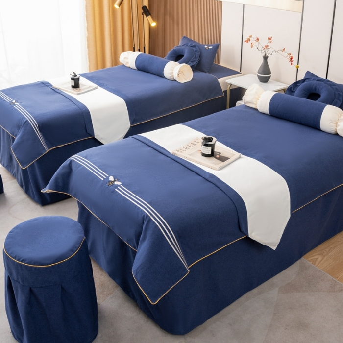 91家纺网 家纺一手货源 找家纺 莉人坊 2023彩棉麻美容床罩-小蜜蜂 小蜜蜂海蓝