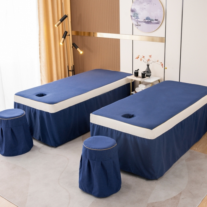 91家纺网 家纺一手货源 找家纺 莉人坊 2023彩棉麻美容床罩-小蜜蜂 小蜜蜂海蓝