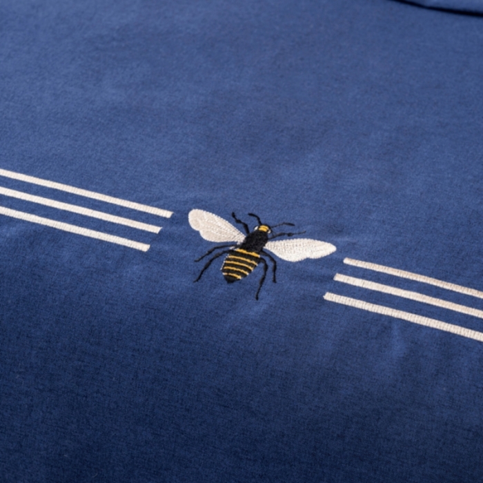 91家纺网 家纺一手货源 找家纺 莉人坊 2023彩棉麻美容床罩-小蜜蜂 小蜜蜂海蓝