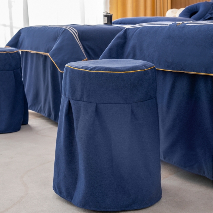 91家纺网 家纺一手货源 找家纺 莉人坊 2023彩棉麻美容床罩-小蜜蜂 小蜜蜂海蓝