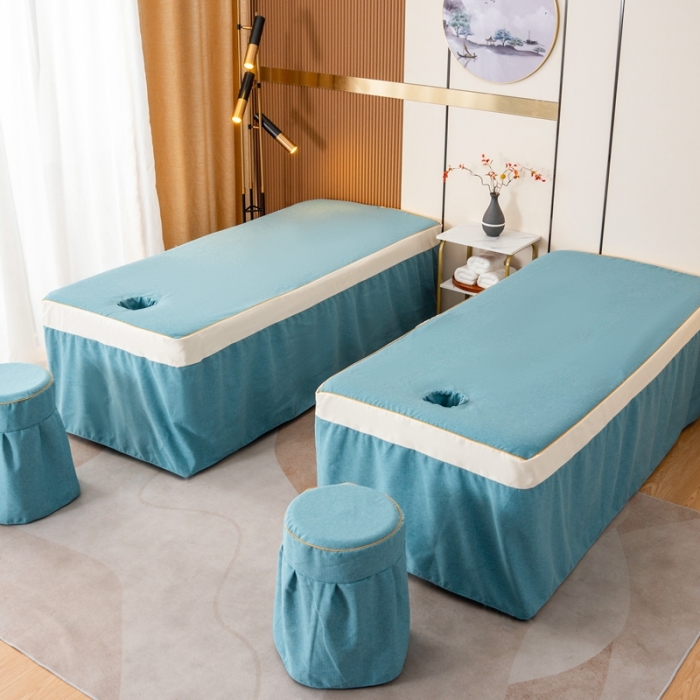 91家纺网 家纺一手货源 找家纺 莉人坊 2023彩棉麻美容床罩-小蜜蜂 小蜜蜂湖蓝