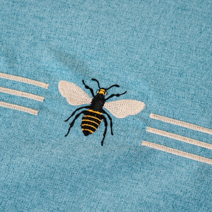 91家纺网 家纺一手货源 找家纺 莉人坊 2023彩棉麻美容床罩-小蜜蜂 小蜜蜂湖蓝